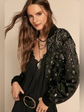 NWT! FP Free People Stassi Embellished Bomber Sz Small & Medium